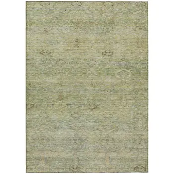 9' X 12' Green And Gold Oriental Washable Indoor Outdoor Area Rug