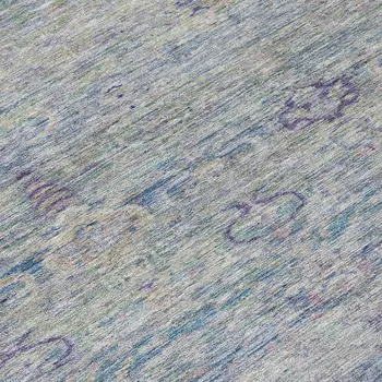 8' Plum And Silver Round Oriental Washable Indoor Outdoor Area Rug