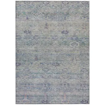 8' X 10' Plum And Silver Oriental Washable Indoor Outdoor Area Rug