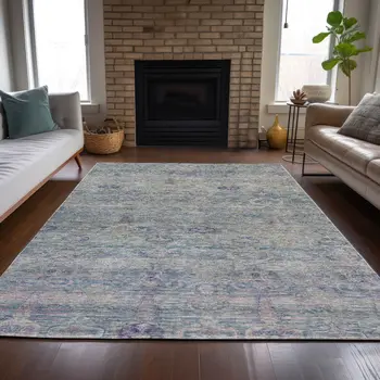 8' X 10' Plum And Silver Oriental Washable Indoor Outdoor Area Rug