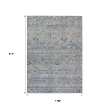 9' X 12' Plum And Silver Oriental Washable Indoor Outdoor Area Rug