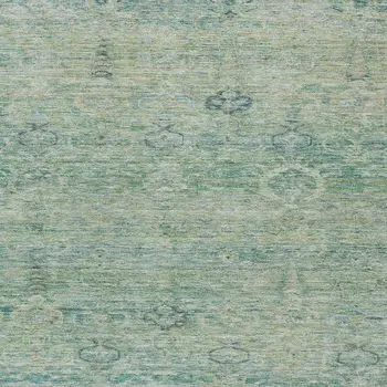 3' X 5' Teal Blue And Linen Oriental Washable Indoor Outdoor Area Rug