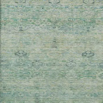 5' X 8' Teal Blue And Linen Oriental Washable Indoor Outdoor Area Rug
