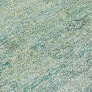 8' Teal Blue And Linen Round Oriental Washable Indoor Outdoor Area Rug