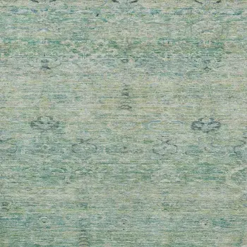 9' X 12' Teal Blue And Linen Oriental Washable Indoor Outdoor Area Rug