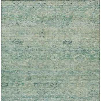 9' X 12' Teal Blue And Linen Oriental Washable Indoor Outdoor Area Rug