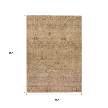 5' X 8' Coral And Copper Oriental Washable Indoor Outdoor Area Rug