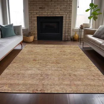 5' X 8' Coral And Copper Oriental Washable Indoor Outdoor Area Rug