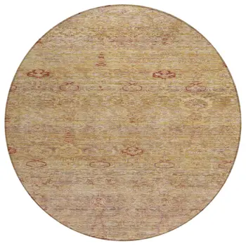 8' Coral And Copper Round Oriental Washable Indoor Outdoor Area Rug