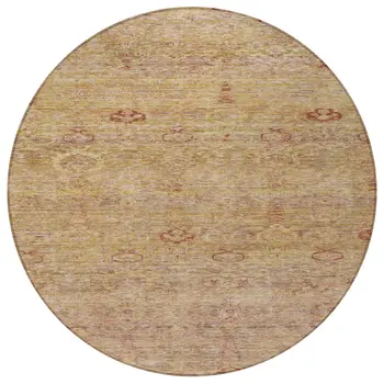 8' Coral And Copper Round Oriental Washable Indoor Outdoor Area Rug