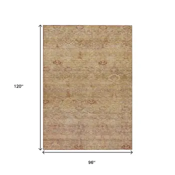8' X 10' Coral And Copper Oriental Washable Indoor Outdoor Area Rug