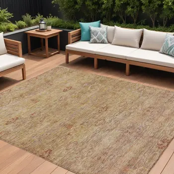 10' X 14' Coral And Copper Oriental Washable Indoor Outdoor Area Rug
