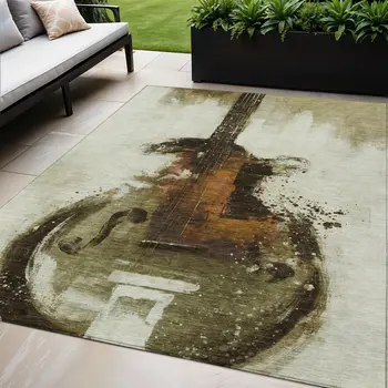 5' X 8' Brown Copper And Charcoal Abstract Washable Indoor Outdoor Area Rug