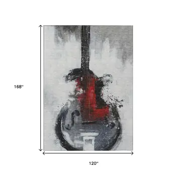 10' X 14' Gray Charcoal And Red Abstract Washable Indoor Outdoor Area Rug