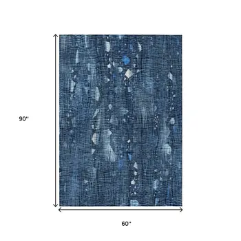 5' X 8' Blue And Ivory Abstract Washable Indoor Outdoor Area Rug
