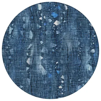8' Blue And Ivory Round Abstract Washable Indoor Outdoor Area Rug