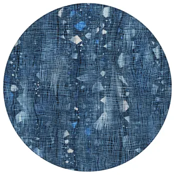 8' Blue And Ivory Round Abstract Washable Indoor Outdoor Area Rug