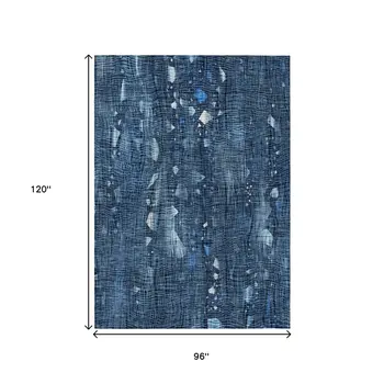 8' X 10' Blue And Ivory Abstract Washable Indoor Outdoor Area Rug