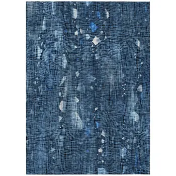 8' X 10' Blue And Ivory Abstract Washable Indoor Outdoor Area Rug