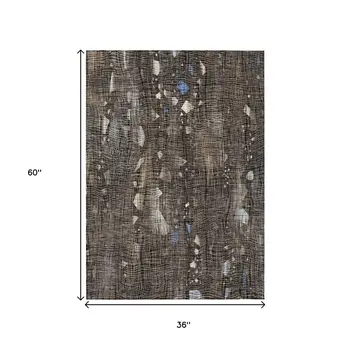 3' X 5' Chocolate And Beige Abstract Washable Indoor Outdoor Area Rug
