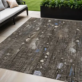5' X 8' Chocolate And Beige Abstract Washable Indoor Outdoor Area Rug