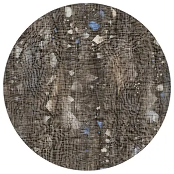 8' Chocolate And Beige Round Abstract Washable Indoor Outdoor Area Rug