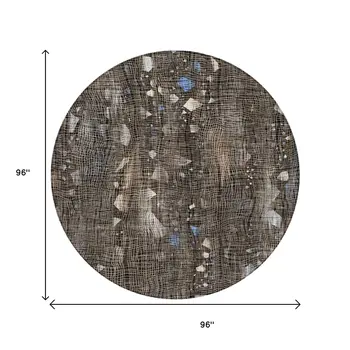 8' Chocolate And Beige Round Abstract Washable Indoor Outdoor Area Rug