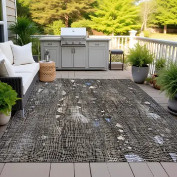 8' X 10' Chocolate And Beige Abstract Washable Indoor Outdoor Area Rug