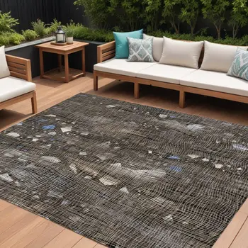 10' X 14' Chocolate And Beige Abstract Washable Indoor Outdoor Area Rug