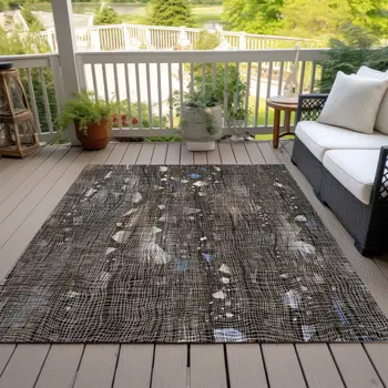 10' X 14' Chocolate And Beige Abstract Washable Indoor Outdoor Area Rug