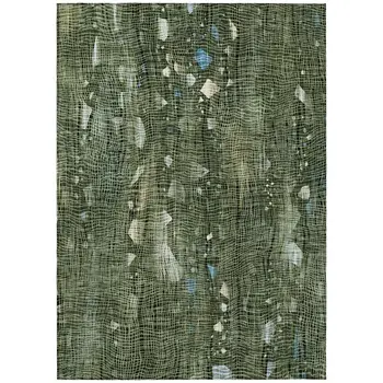3' X 5' Fern Green And Beige Abstract Washable Indoor Outdoor Area Rug