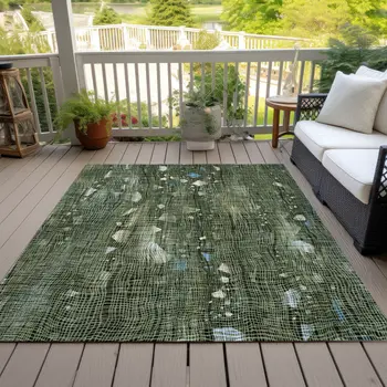 5' X 8' Fern Green And Beige Abstract Washable Indoor Outdoor Area Rug