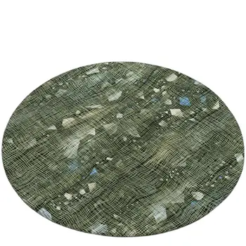 8' Fern Green And Beige Round Abstract Washable Indoor Outdoor Area Rug