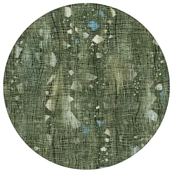 8' Fern Green And Beige Round Abstract Washable Indoor Outdoor Area Rug