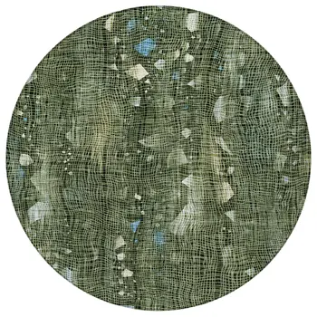 8' Fern Green And Beige Round Abstract Washable Indoor Outdoor Area Rug