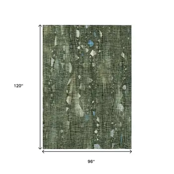 8' X 10' Fern Green And Beige Abstract Washable Indoor Outdoor Area Rug