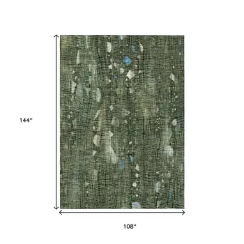 9' X 12' Fern Green And Beige Abstract Washable Indoor Outdoor Area Rug