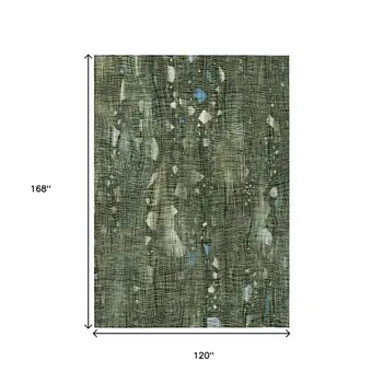 10' X 14' Fern Green And Beige Abstract Washable Indoor Outdoor Area Rug