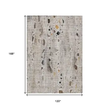10' X 14' Linen And Gold Abstract Washable Indoor Outdoor Area Rug