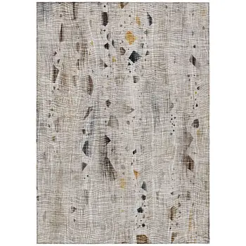 10' X 14' Linen And Gold Abstract Washable Indoor Outdoor Area Rug