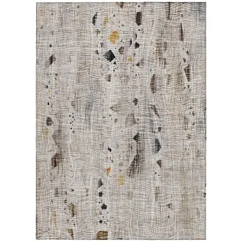 10' X 14' Linen And Gold Abstract Washable Indoor Outdoor Area Rug