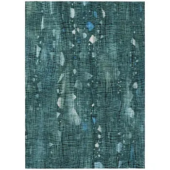 3' X 5' Teal Blue And Ivory Abstract Washable Indoor Outdoor Area Rug