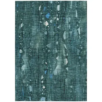 8' X 10' Teal Blue And Ivory Abstract Washable Indoor Outdoor Area Rug