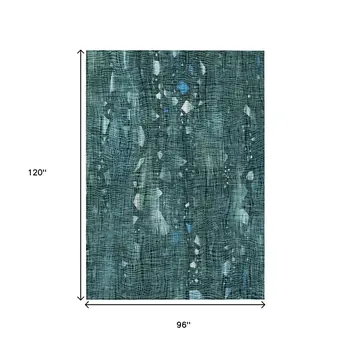 8' X 10' Teal Blue And Ivory Abstract Washable Indoor Outdoor Area Rug