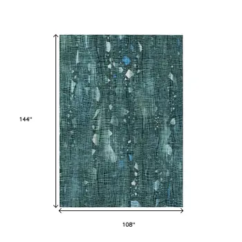 9' X 12' Teal Blue And Ivory Abstract Washable Indoor Outdoor Area Rug