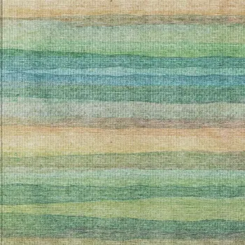 3' X 5' Artichoke Green Peach And Teal Blue Striped Washable Indoor Outdoor Area Rug
