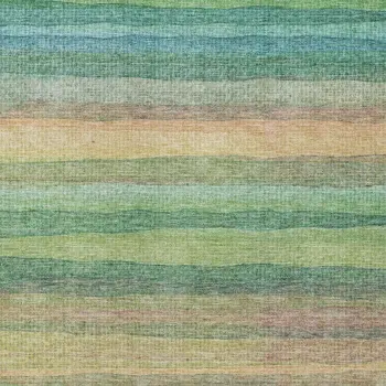3' X 5' Artichoke Green Peach And Teal Blue Striped Washable Indoor Outdoor Area Rug