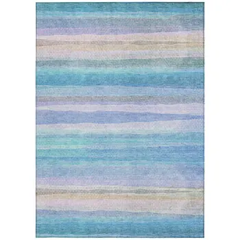 3' X 5' Aqua Lavender And Peach Striped Washable Indoor Outdoor Area Rug