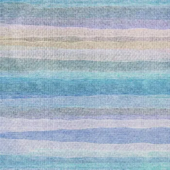 3' X 5' Aqua Lavender And Peach Striped Washable Indoor Outdoor Area Rug