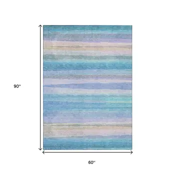 5' X 8' Aqua Lavender And Peach Striped Washable Indoor Outdoor Area Rug